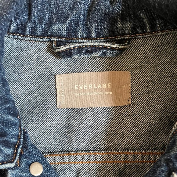 Everlane "Shrunken Denim Jacket" | Dark Indigo Cropped Jean Jacket | Size Small - Picture 6 of 12